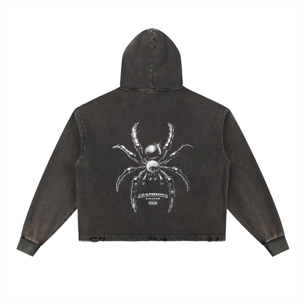 Vintage Washed Frayed-Hem Hoodie ODMPOD