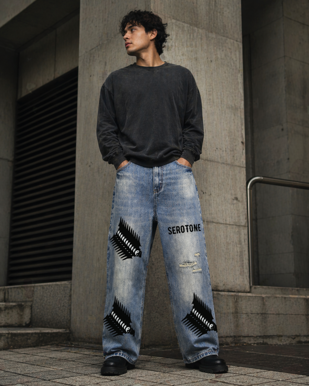 Vintage Wash Distressed Denim Jeans ODMPOD