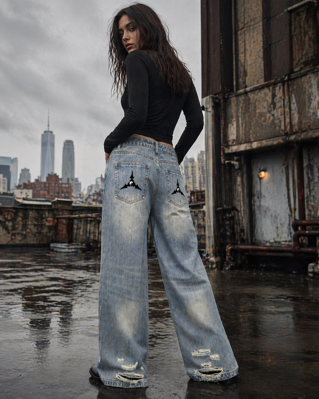 Vintage Wash Distressed Denim Jeans ODMPOD