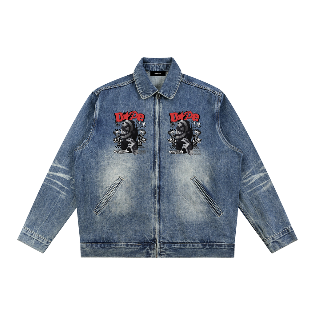 Vintage Wash Zip Up Denim Jacket ODMPOD