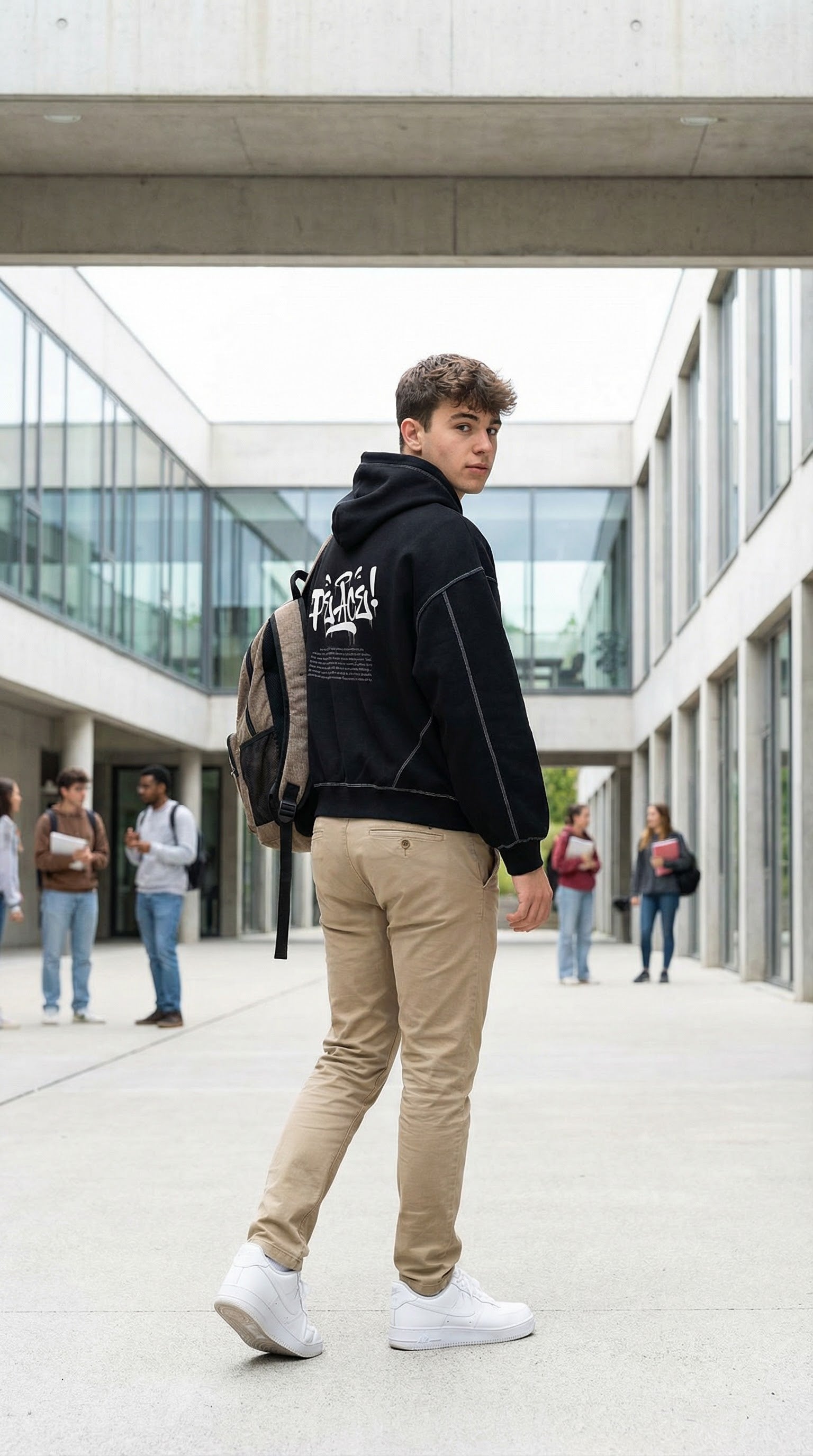 Contrast-Stitched Boxy Fleece Zip Hoodie ODMPOD